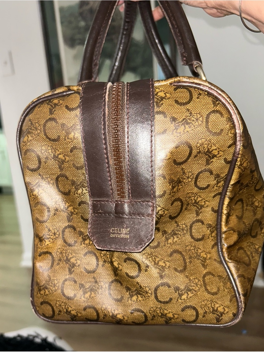 Celine Brown Monogram Canvas Top-Handle Satchel - Picture 6 of 11